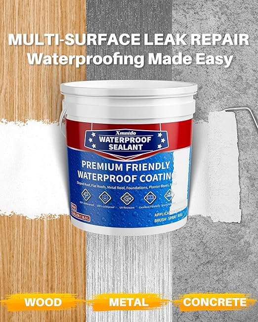 Polyurethane Waterproof Coating 5 Gallon White, Large Capacity for Large Area Cracks & Leaks Repair Coating for Pools, Roofs, Decks, Walls, Durable Water-Based Polyurethane Waterproof Sealant
