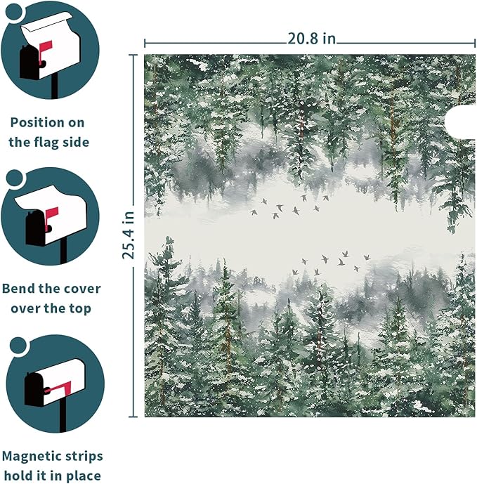 Winter Watercolor Tree Mailbox Covers Magnetic Christmas Green Pine Tree Forest Mail Box Post Letter Box Cover Standard Size 25.5x21 Inch for Xmas Holiday Outdoor Garden Yard Decor