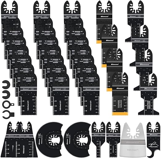 Bionso 40 PCS Oscillating Saw Blades, Premium Multitool Kit for Wood Metal Plastics, Tool Blades Fit Dewalt Worx Rockwell Wen Milwaukee Makita Ryobi Bosch Fein Porter Genesis Black