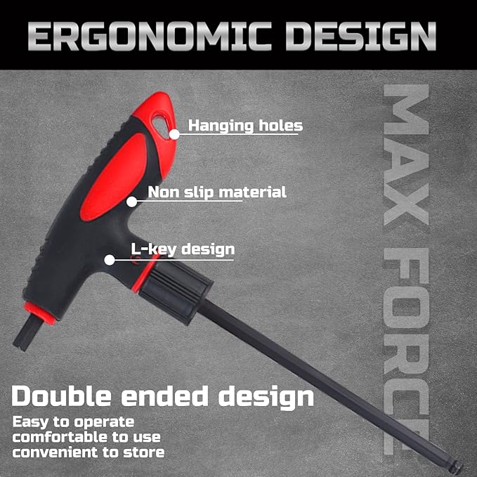 Lichamp 8 Pieces Metric T Handle Allen Wrench Set, 2-10 mm, Ball Head, Standard Long Tee Handle Allen Hex Key Set, Heavy Duty Excellent