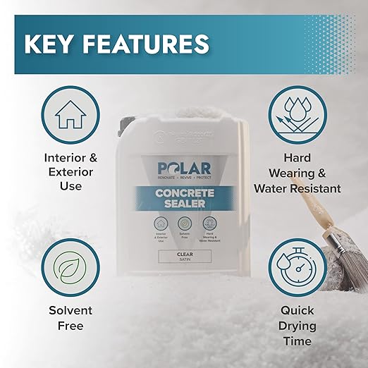 Polar Dust Proof Concrete Sealer Clear - 1.32 Gallon - Satin Finish - Concrete Sealer Outdoor & Indoor - Ideal Waterproofing for Stone & Concrete Garages, Kitchens, Factory & Warehouse Floors & Walls