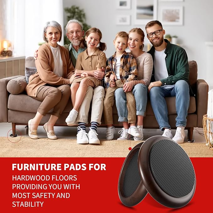 Ezprotekt 2 inch Non Slip Wood Furniture Pads for Hardwood Floors, 16 Pcs Round Anti Slip Furniture Coaster Cups Floor Protectors with Anti-Slide EVA for Chair Sofa Table Bed Couch (Dark Brown)