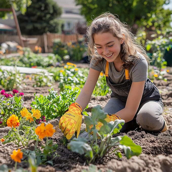 Leather-Gardening-Gloves for Women,Thorn-Proof Work-Gloves for Weeding,Digging,Planting,Pruning Yard garden Gloves