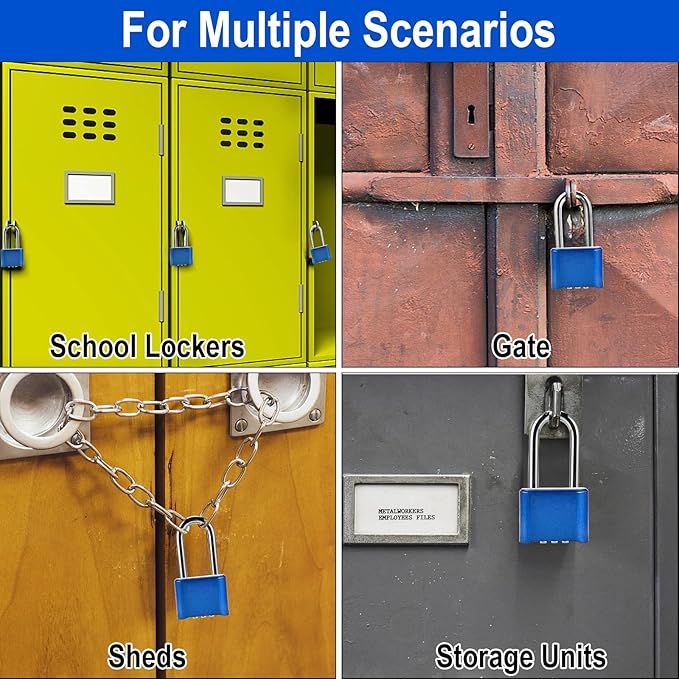 Combination Lock, 4-Digit Heavy Duty Combo Lock, Combination Padlock Weather-Resistant Heavy Duty Combo Locks for Outdoor Fence, Locker, Sheds, Gym, Gate Hasps (Long Shackle) (2pcs-Blue)