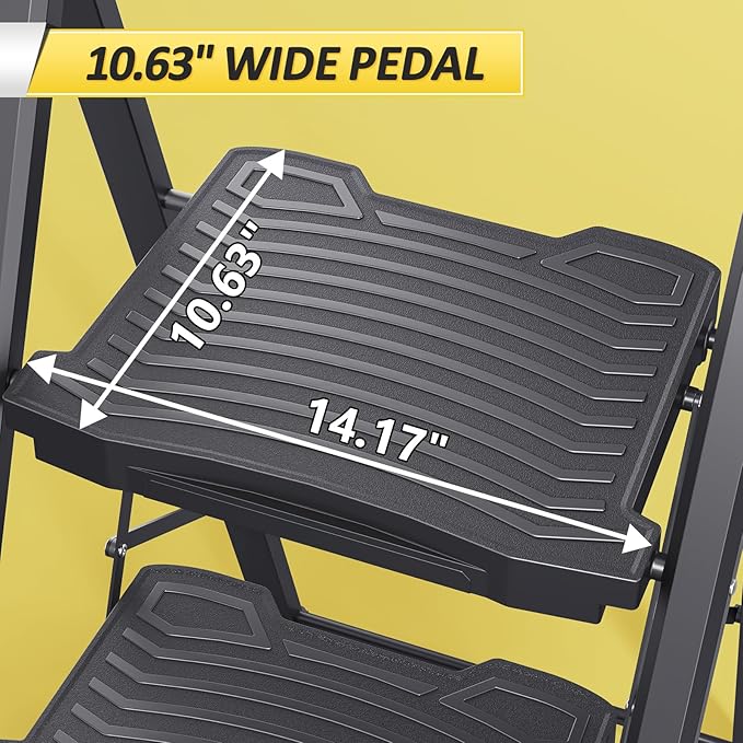 KINGRACK Step Ladder 4 Step Folding, 900lbs 4 Step Ladder with Anti-Slip Wide Pedal and Handrails, Lightwight Household Ladder, Pass 900LBS Testing, for Your Kitchen, Pantry, Closets, Office Use