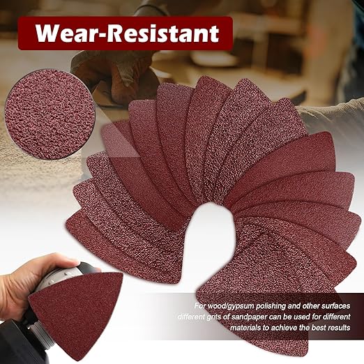 104Pcs Oscillating Tool Detail Sanding Pads Kit 2Pcs Triangle Sanding Pads and 2Pcs Finger Sanding Pad 100Pcs Multitool Sandpaper Grit Fit for Finishing Wood Sanding Plaster