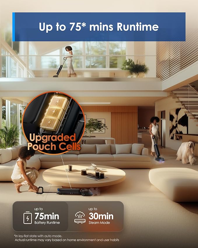 Tineco Floor One S9 Artist Steam Wet Dry Vacuum Cleaner, High-temp Steam Cleaning, 22kPa Suction, 360° SmoothDrive, Anti-Tangle Design, 185°F Flashdry, Long Runtime, 180° Lay-Flat