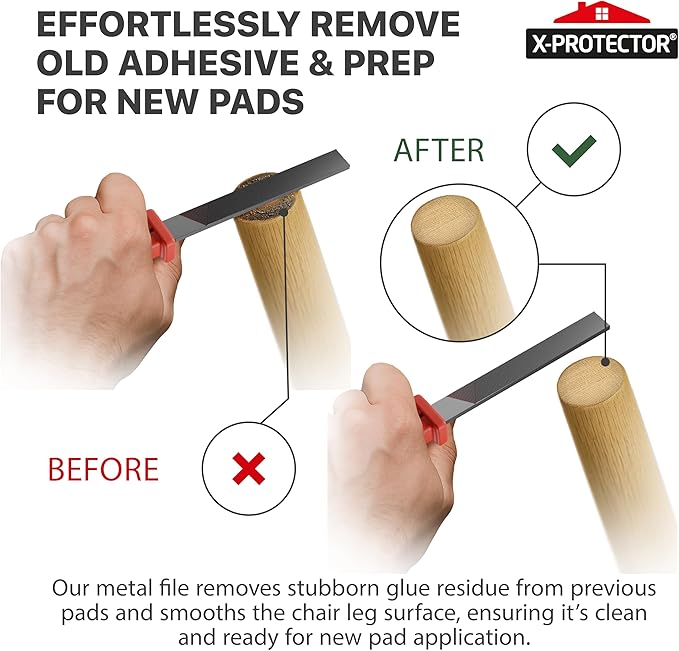 X-Protector Furniture Pads Preparation Set - Includes Metal File, Microfiber Cloth & 20 Cleaning Wipes - Furniture Surface Prep Kit for Easy Installation of Furniture Pads!