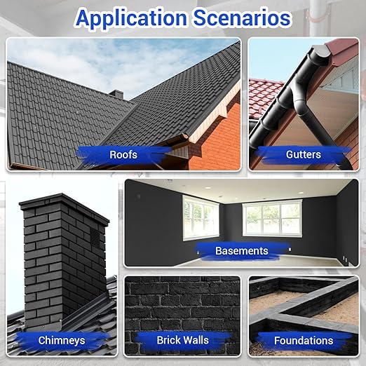 Polyurethane Waterproof Coating, 0.4 Gallon / 51 Fl Oz., Black Roof Sealant Multi-Surface Leak Repair Roofs, Foundations, Basements, Garages, Indoor and Outdoor Liquid Water Proof Sealant