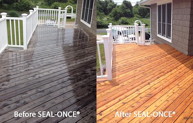 SEAL-ONCE NANO+POLY Penetrating Wood Sealer with Polyurethane - 1 Gallon. Water-based, Low-VOC, waterproofer & stain for decks, fences & log homes.
