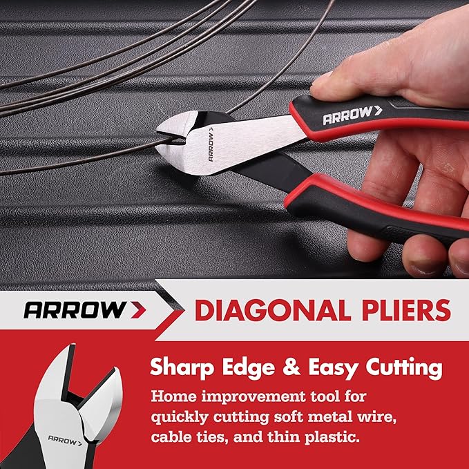 ARROW 4-Piece Pliers Set, Includes 8 Inch Diagonal, Long Nose, Slip Joint, 10 Inch Groove Joint Pliers, Ergonomic Anti-slip Handle, for Basic Repair