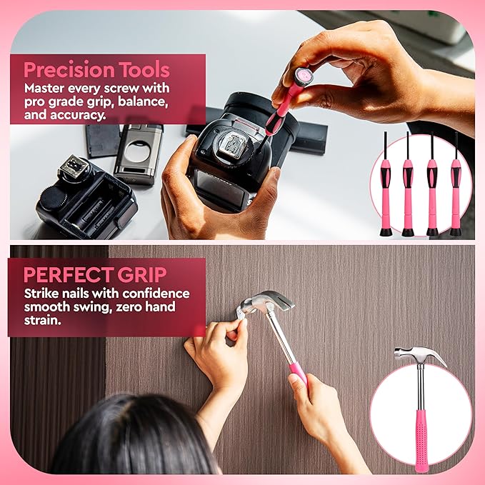 39-Piece Pink Tool kit for Women with Plastic Storage Case – All Purpose Household Repair Tool kit, Essential for Women for Home, Office, Apartment, Dormitory Use