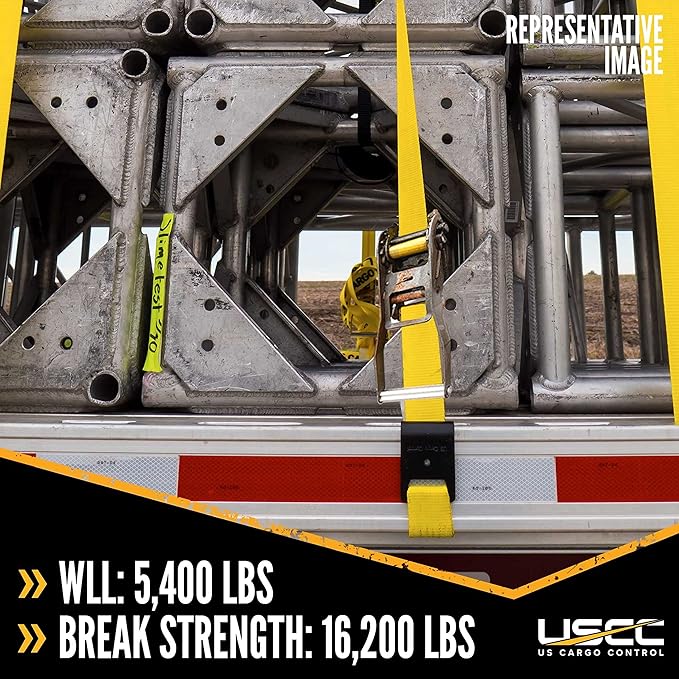 US Cargo Control 4 Inch x 11 Inch Heavy Duty Yellow Fixed End with Ratchet and Flat Hook