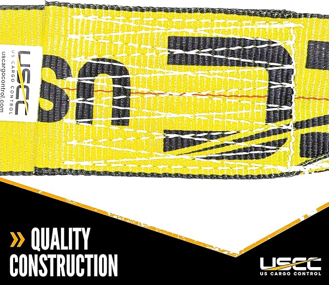 US Cargo Control 4 Inch x 11 Inch Heavy Duty Yellow Fixed End with Ratchet and Flat Hook