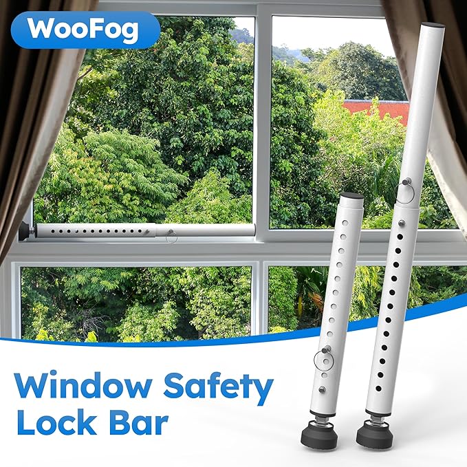 WooFog(Short)Security Bars for Sliding/Vertical Window, Adjustable Window Jammer Bars Security Inside,(Small)Window Guards for Home Security, 11" to 18" Anti Theft Window Safety Lock Bar -White 1 Pcs