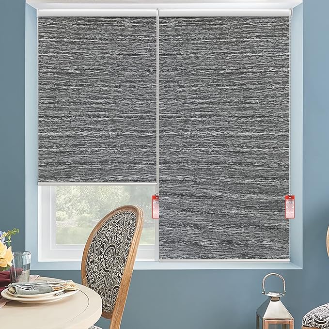 ALLBRIGHT 100% Blackout Roller Blinds Woven Shades with Striped Jacquard, Cordless Window Shades, UV Protection Fabric, Easy-Install for Indoor Home & Office, Dark Blue Old, 34" W x 72" H