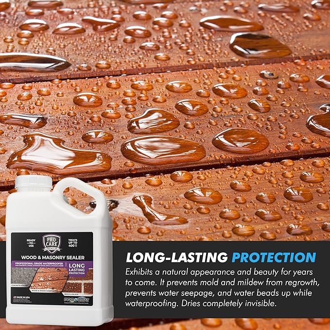 ProCare Premium Masonry and Wood Floor Sealer - Outdoor Waterproof Protectant for Concrete, Stone, Exterior Wood, Brick, Stucco - Weatherproof Clear Silicone Sealant - Made in The USA (1 Gallon)