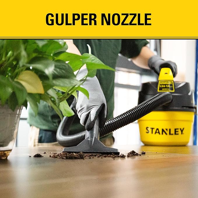 STANLEY Shop Vacuum Wet and Dry, 1 Gallon 1.5 Peak HP Small Wet Dry Vac with 60CFM Powerful Suction, Portable Wall Mount Vacuum Cleaners for Home, Car, Garage and DIY Workshop, SL18101P-1H