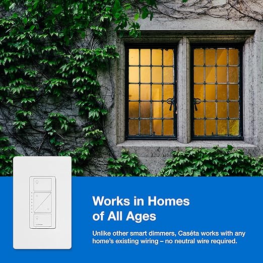 Lutron Caseta Original Smart Dimmer Switch Kit w/ Hub, with Pico Remote, Wallmount Bracket, & Smart Hub, Works with Alexa, Apple Home, Google Home, 3 Way, 150W, No Neutral Req, P-BDG-PKG1W-A