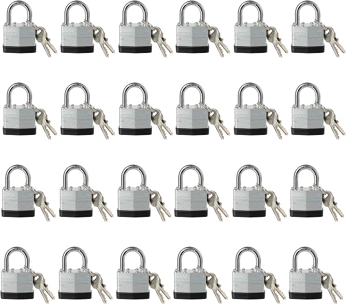 Lock, Laminated Steel Keyed Padlock, Keyed Alike Locks, Big Key Head, Normal Shackle Padlock-Pack of 24