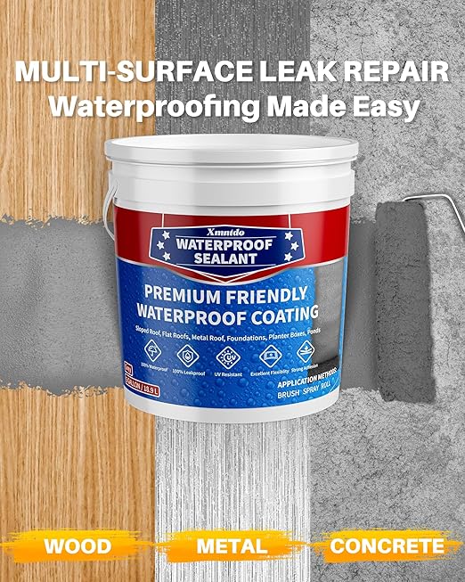 Waterproof Sealant 5 Gallon, Light Gray, Multi-Surface Leak Repair Coating, Durable Water-Based Rubber Roof Coating, Indoor & Outdoor Polyurethane Sealant for Concretes & Constructions