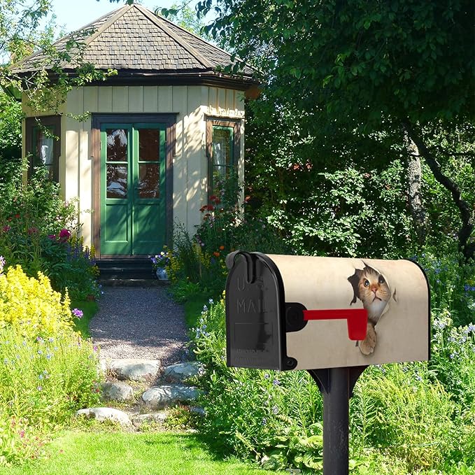 Cat Magnetic Mailbox Cover Large Size Cute Kitty Decorative Mailbox Wraps Post Box Cover Oversized for Garden Yard 21 * 25.5 Inch