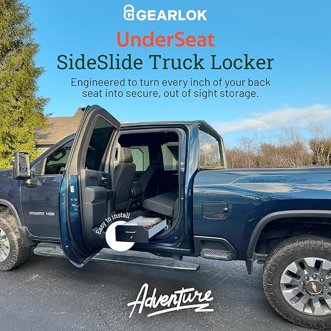 GearLok UnderSeat Truck Locker – Secure Under Seat Storage for Ram 1500 Trucks – Lockable Truck Organizers and Storage for Tools, Ammo and Equipment (Fits 39.5"x12"x4.5" Interior)