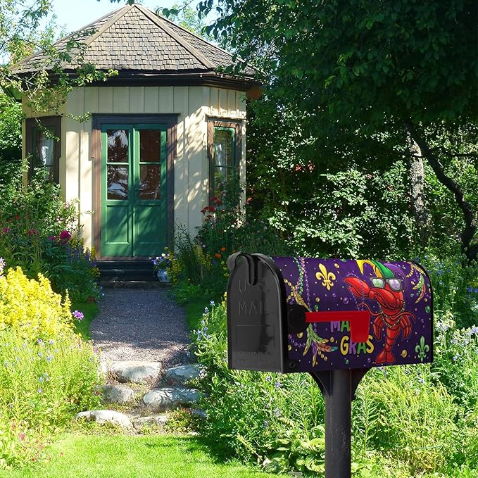 Mardi Gras Mailbox Cover Magnetic Lrage Size 21x25.5 Inch Crawfish Carnival Beads Mailbox Covers Oversized Letter Box Wraps for Holiday Outdoor Garden Yard Decor