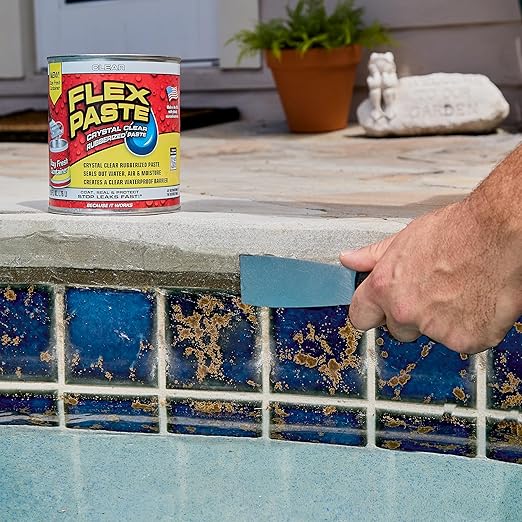Flex Paste, Waterproof Paintable Putty, Spackle Sealant, Fill Gaps Cracks Holes - Block Out Water and Air - UV Resistant - Walls, Drywall, EPDM, Concrete, Roof, RV Repairs, Clear, Quart