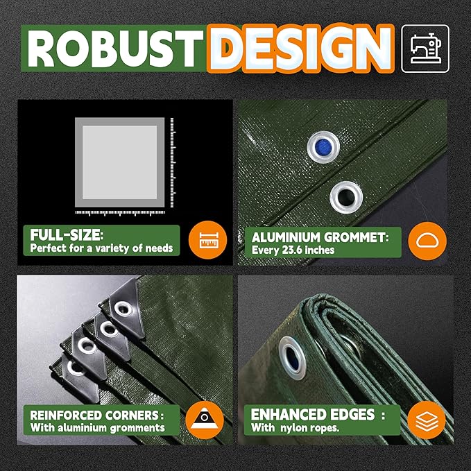 RAINDEWAY Small Waterproof Tarp 6x8 Feet,10.5 Mil Tarps Heavy Duty Waterproof with Metal Grommets and Reinforced Edges,UV Resistant,Durable,Green/Blue Tarp