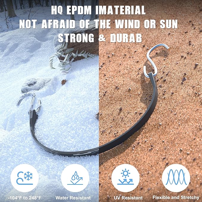 KJE 10Pack 21" Rubber Bungee Cords with S Hooks - Heavy Duty Black Bungee Straps, Quality EPDM - Load 180 lbs, Ideal for Outdoor Tie Downs, Securing Tarps & Canvases & Cargo in Cold Hot Climates