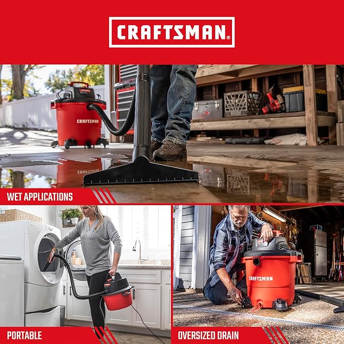 CRAFTSMAN CMXEVBE17596 20 Gal. 6.5 Peak HP Heavy Duty Wet/Dry Shop Vacuum with Filter, Dust Bag, Hose, Attachments and CMXEVBE17250 2.5 Gal. 2.5 Peak HP Portable Vac with Filter, Hose and Attachments