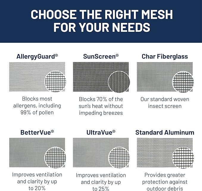 Custom Window Screen Replacement - Fully Assembled Double Hung Flanged Full Screen with Swivel Latches & Clips Secure the Screen in Your Window. DH5 Features a Pull Tab for Easy Installation & Removal