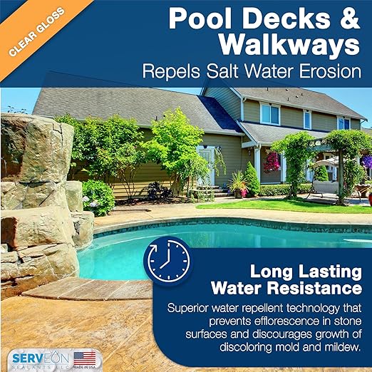 Natural Stone Sealer Plus Stain Guard (Clear Gloss Finish) Commercial Grade Outdoor Indoor Waterproof Grout Sealer Protects Pavers Pools Patios Landscape Stones (1 Gallon) H2700S