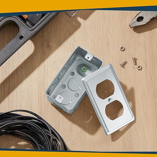 8 Set 4 x 2 Inch Electrical Junction Box with Cover Square Plenum Box Galvanized Steel Metal Outlet Boxes, Ten 1/2'' Knockouts, 1-7/8" Deep, 13 Cu. in. Capacity (Duplex Receptacle Cover)