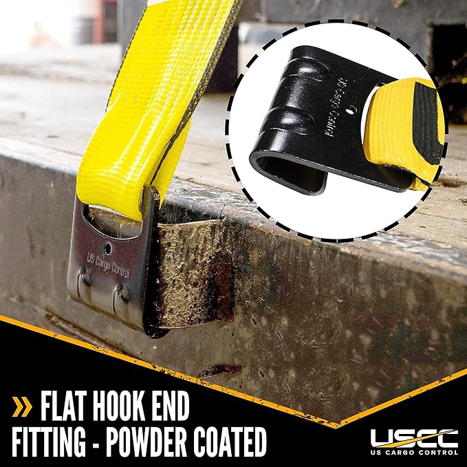 US Cargo Control 4 Inch x 11 Inch Heavy Duty Yellow Fixed End with Ratchet and Flat Hook