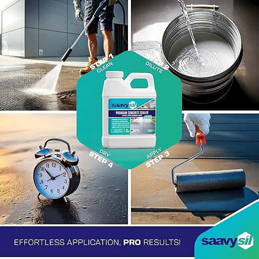 Silane Siloxane Penetrating Concrete Sealer – 16 oz Makes 32 oz – Water-Based Waterproof Protection for Indoor/Outdoor Concrete, Masonry, Brick, Pavers & Stone – Clear Finish