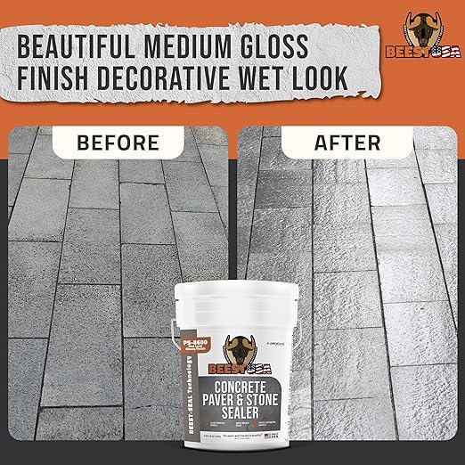 Paver Sealer - 8600 Wet Look (Medium Gloss) - 5 Gallon Covers up to 875-1250 sq ft (2 Coats)| Concrete Sealer Outdoor - Color Enhancing Acrylic Sealant for Stones, Patios, Pavers, Bricks & Driveways