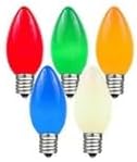 Novelty Lights Ceramic Christmas Replacement Bulbs - Outdoor Individual Bulbs for Events, Holiday Parties, Patios, and More - C7/E12 Candelabra Base, 5 Watt Lights (Multicolor, 25 Pack)