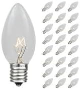 Novelty Lights Incandescent Christmas Replacement Bulbs - Indoor/Outdoor Individual Bulbs for Christmas Tree, Display, & More - C9/E17 Intermediate Base, 7 Watt Lights (Clear, 25 Pack)