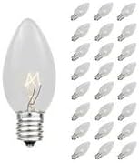 Novelty Lights 5 Pack C7 Outdoor Christmas Replacement Bulbs, Clear, C7/E12 Candelabra Base, 5 Watt