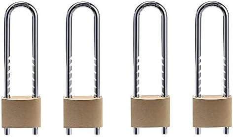 Solid Brass Outdoor Padlocks, 2 inch Wide Body, 4 Pack Keyed Alike Locks with Removable Adjustable-Length Shackle
