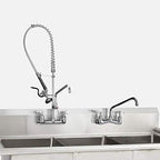 Commercial Faucet with Sprayer, 36" Height 8 Inch Center Brass Constructed Wall Mount Kitchen Sink Faucet with Pull Down Pre-Rinse Sprayer and 12" Swing Spout Fit for 2/3 Compartment Sink