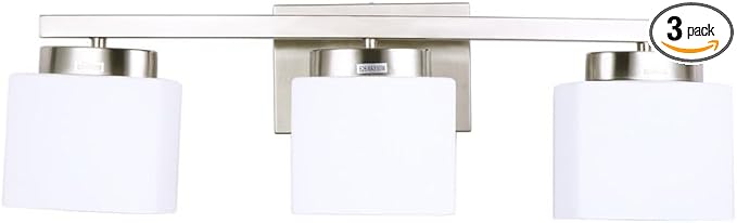 3 Light Bathroom Vanity Light Over Mirror, Modern Brushed Nickel Vanity Lights with Milky Glass Shade, 23 inches Vanity Lighting Fixtures for Bathroom Lighting