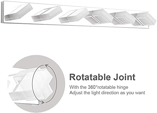 Ralbay Modern Chrome Bathroom Vanity Lights Dimmable 6 Lights Acrylic Stainless Steel Modern LED Vanity Light Fixtures for Bathroom Lighting Dimmable 6000K Cool White Light
