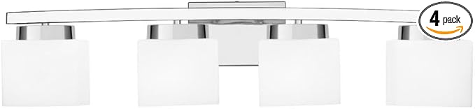 4-Light Modern Chrome Vanity Light Fixture with White Glass Shade for Bathroom Over Mirror, 31.5 Inches