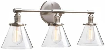 Phansthy 3-Light Wall Sconces Antique Brass Vanity Light, Industrial Wall Lamps with On Off Switch and Clear Glass Lampshade, Vintage Wall Lighting for Bathroom Living Room (Brushed, Cone Shade)