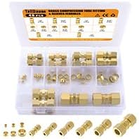 46pcs Brass Compression Tube Pipe Fittings Assortment Kit, Taiidaues 1/8" 3/16" 1/4" 5/16" 3/8" 1/2" OD Compression Union Connector & Compression Sleeves Ferrules