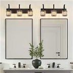 3-Light Crystal Vanity Light, Modern Black Bathroom Wall Sconce with K9 Crystal Shades, 23.62" Long Over Mirror Lighting for Vanity, Makeup, Hallway, Elegant & Durable