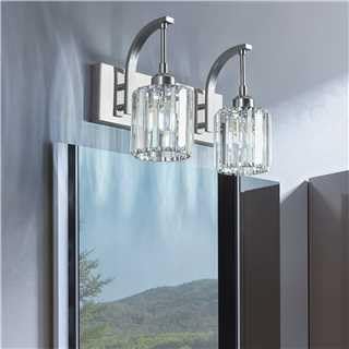 Bathroom Crystal Vanity Lights 2-Light Chrome Wall Lamp Modern Crystal Bathroom Light Fixtures Over Mirror 13.77" Long Wall Sconce